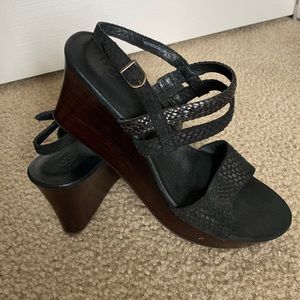 UGG Black Wedge Leather Sandals